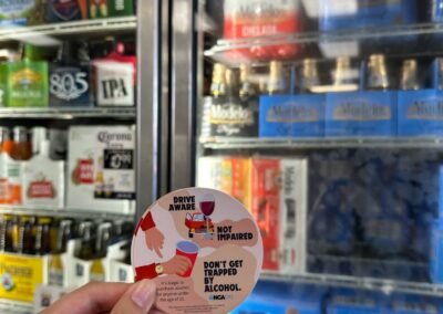 Distributing stickers across local liquor stores